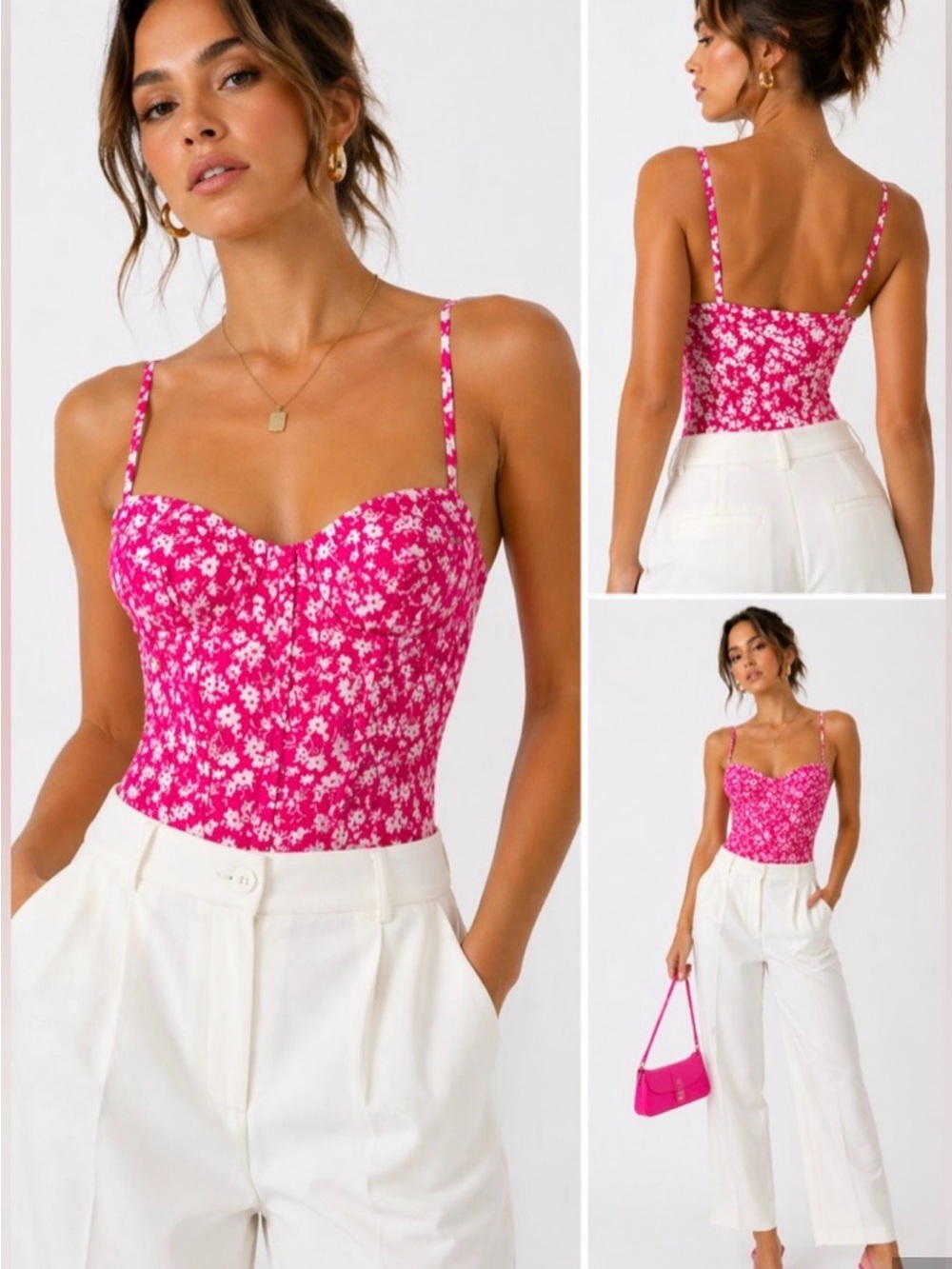Zara Pink Floral Bustier-Style Camisole